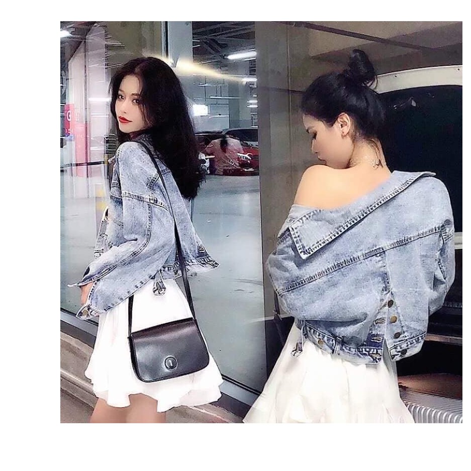ÁO KHOÁC JEAN NỮ PHỐI CÚC SAU LƯNG THỜI TRANG XANH JEAN 079