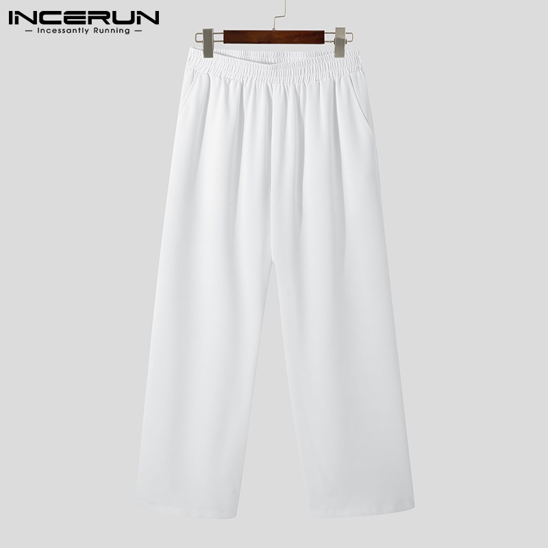 Quần dài INCERUN ống rộng màu sắc đơn giản cho nam