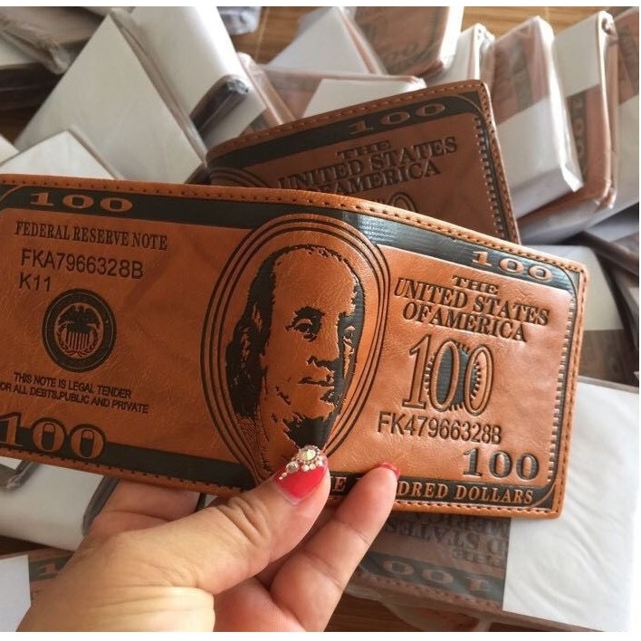 Ví da nam, bóp da nam - dập hình 100 usd