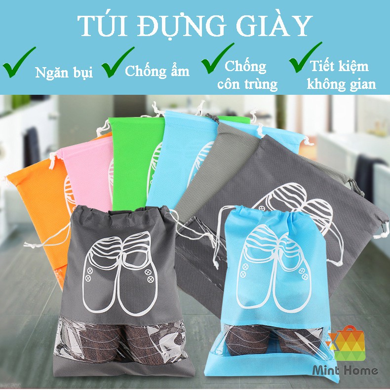 Túi dây rút đựng giày dép thể thao nam, sneaker, búp bê mũi nhọn, tây công sở, quai hậu, lười, da, cao gót nữ đi du lịch