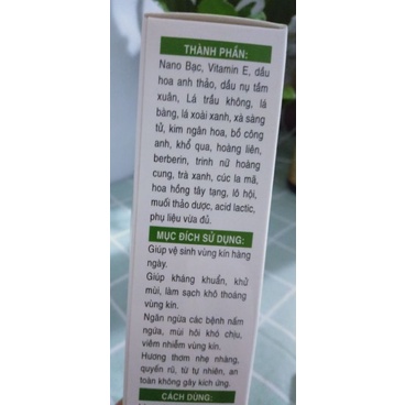 Dung dịch vệ sinh Lá bàng nano bạc với thành phần thiên nhiên dùng được cho cả nam và nữ, phụ nữ có thai