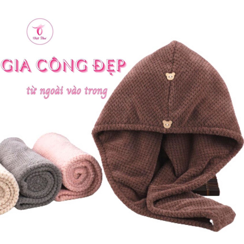 Khăn ủ tóc nhanh khô VIỆT THƯ, khăn quấn tóc MICROFIBER 2 lớp siêu dày, siêu mềm, siêu thấm, 25x65cm, 160gr