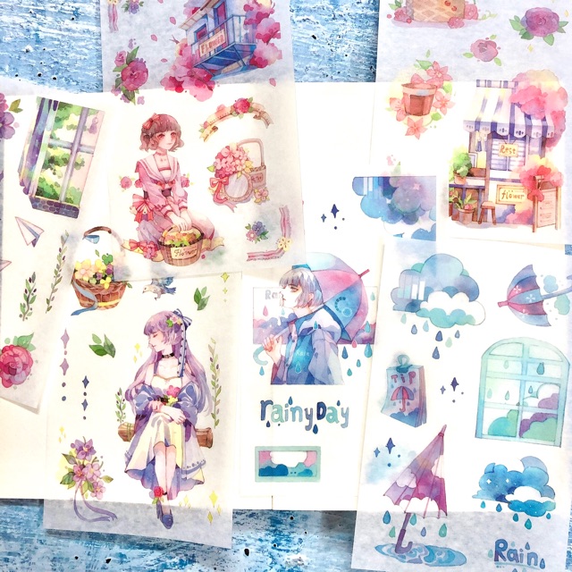 Set Sticker 6 tờ Washi hình dán trang trí