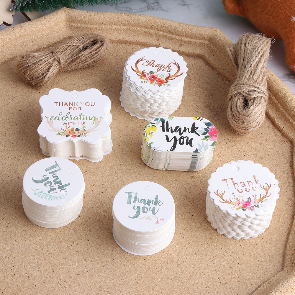 Bộ 50 Thẻ Giấy In Chữ Thank You Kèm Dây Treo Trang Trí Hộp Quà Giáng Sinh / Tiệc Cưới Diy