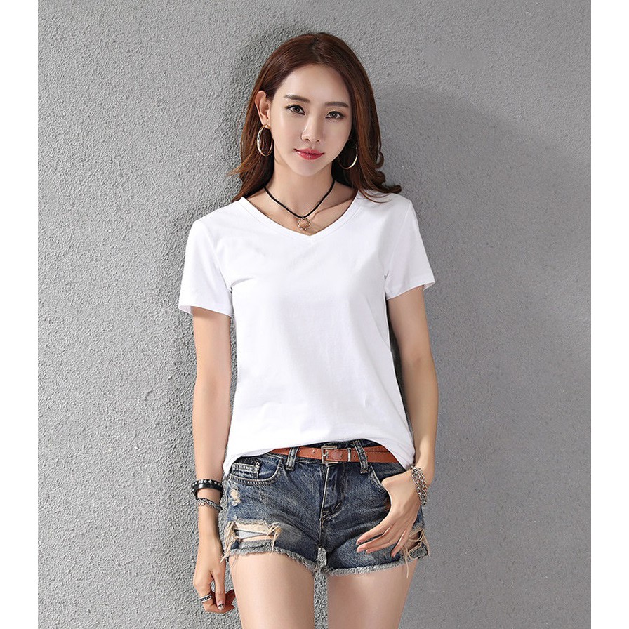 Áo thun cổ tim nữ đủ màu vải dày đẹp a04