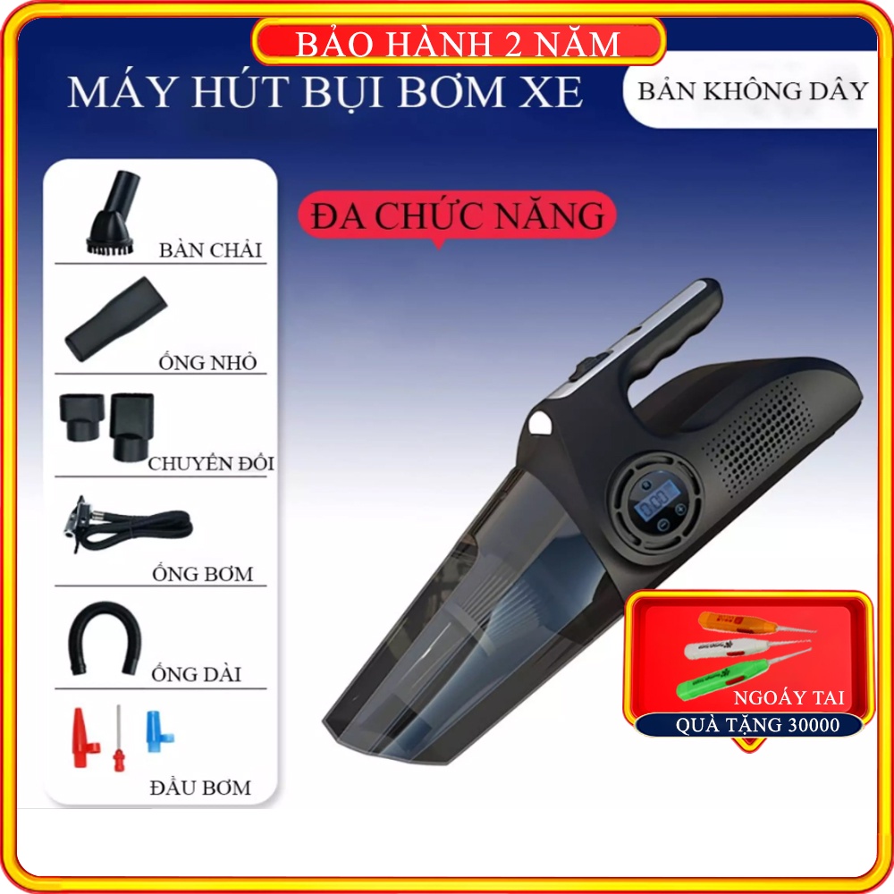 Máy hút bụi mini cầm tay đa năng, máy hút bụi xe ô tô và trong nhà công suất 120W, tích hợp nhiều chế độ 4 in 1