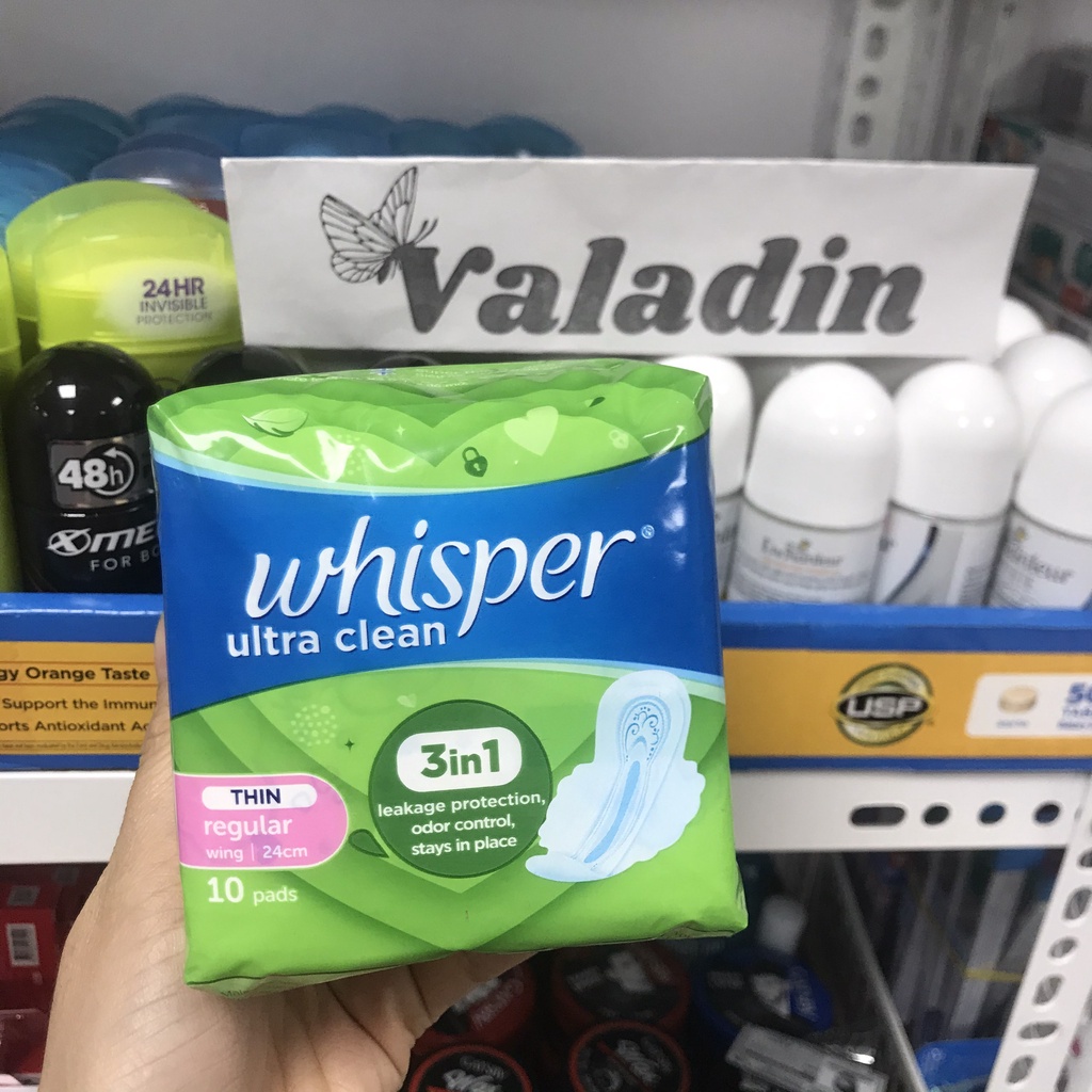 Băng vệ sinh WHISPER Ultra Clean 24cm (Bịch 10 Miếng) -BVS mỏng cánh