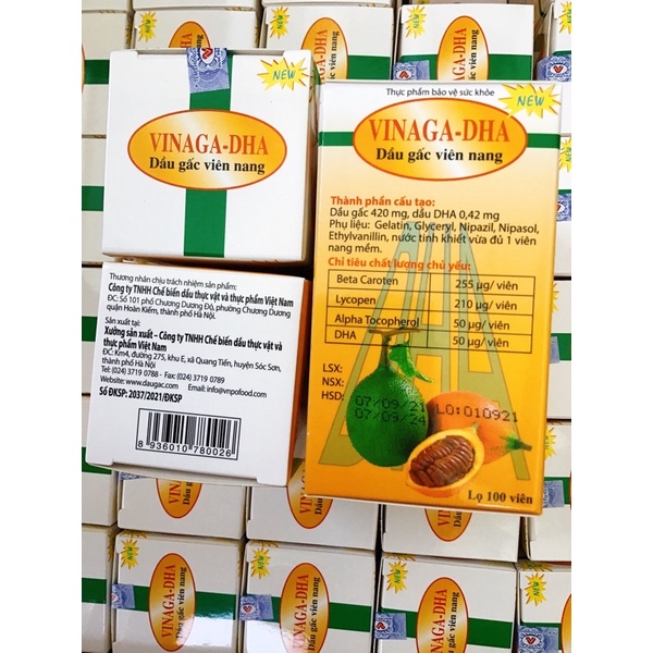 Dầu gấc Vinaga DHA - Sáng mắt, đẹp da, chống oxy hóa. Giúp trẻ ăn ngon, chóng lớn (Hộp 100 viên nang)