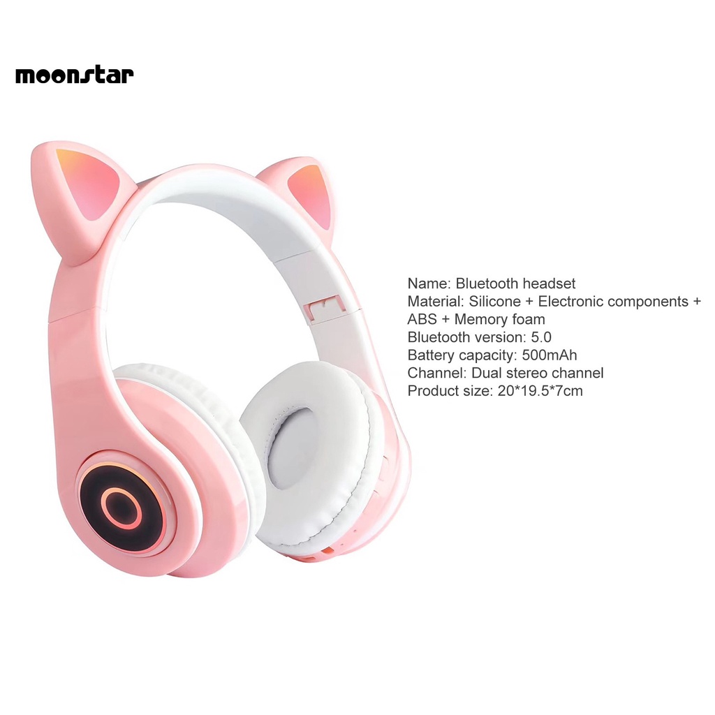 MS   Dual Stereo Channel Wireless Headset Flash Light Wireless Headset with Mic Ergonomic Design for Girl