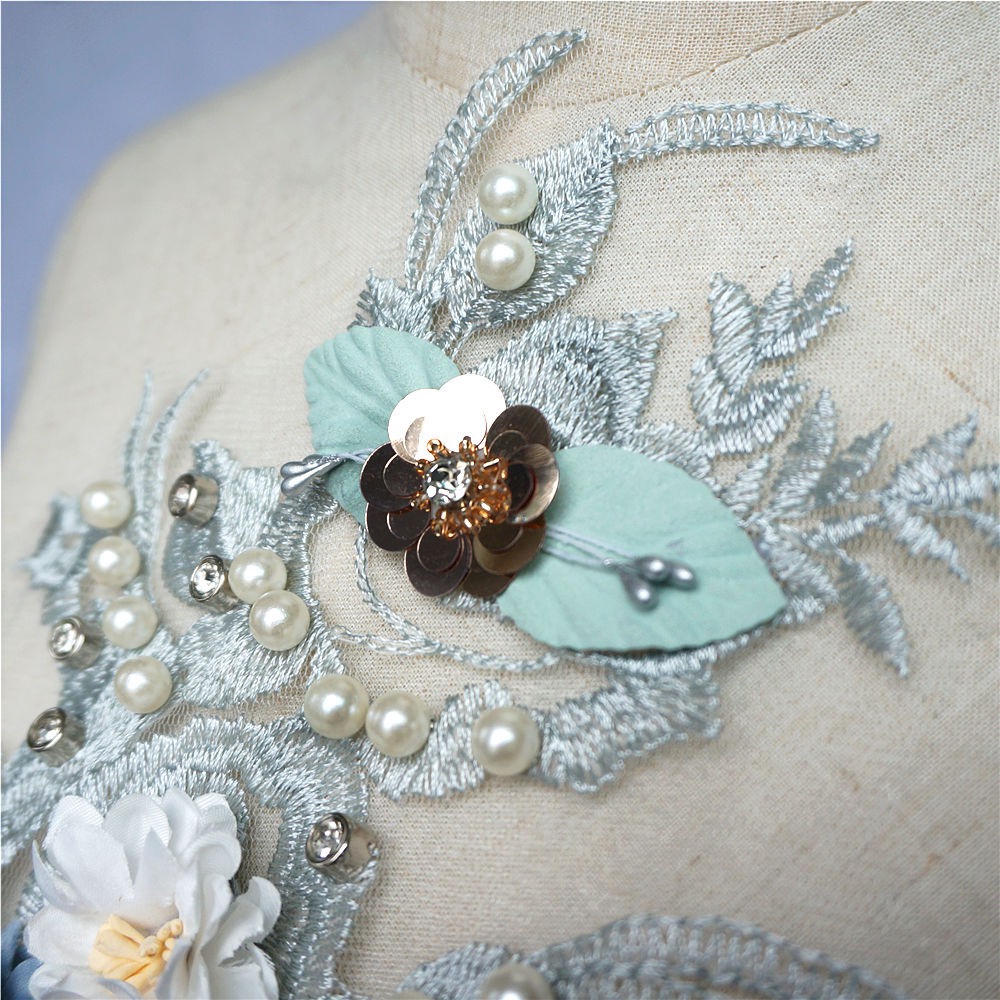 Thêu Kim Cương Giả Ngọc Trai Hoa Đính Ren Vải May Ren Viền Váy Cưới Thủ Công DIY