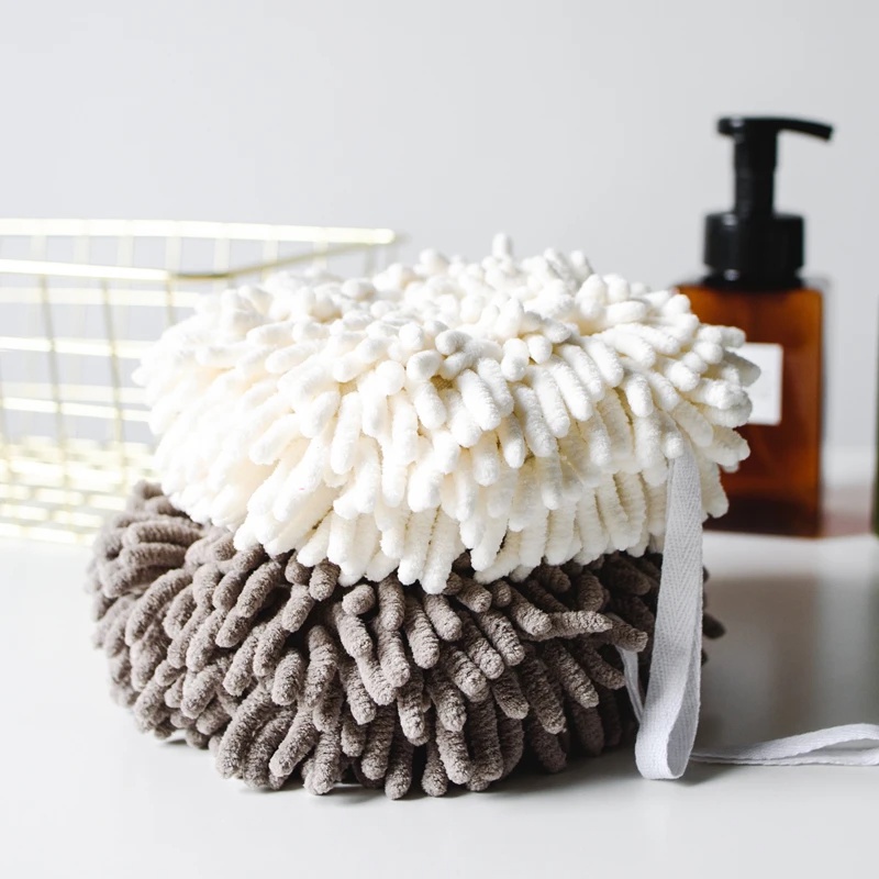 Khăn Lau Tay Bằng Vải Chenille Mềm Thấm Hút Nhanh Có Móc Treo Tiện Dụng Cho Nhà Bếp/ Phòng Tắm