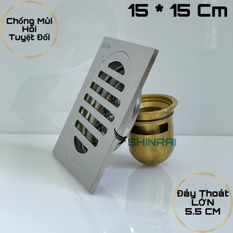 ( 15 * 15 - Đáy Đồng Lớn 5.5 Cm) Phễu Thoát Sàn , Ga Thoát Nước Nhà Tắm INOX Chống Mùi Hôi Tuyệt Đối INOX Đúc 6mm