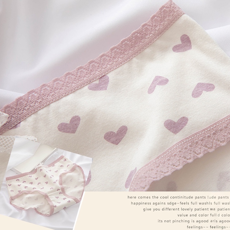 Cute Byte Bộ 3 Quần Lót Cotton Họa Tiết Trái Tim Dễ Thương Cho Nữ