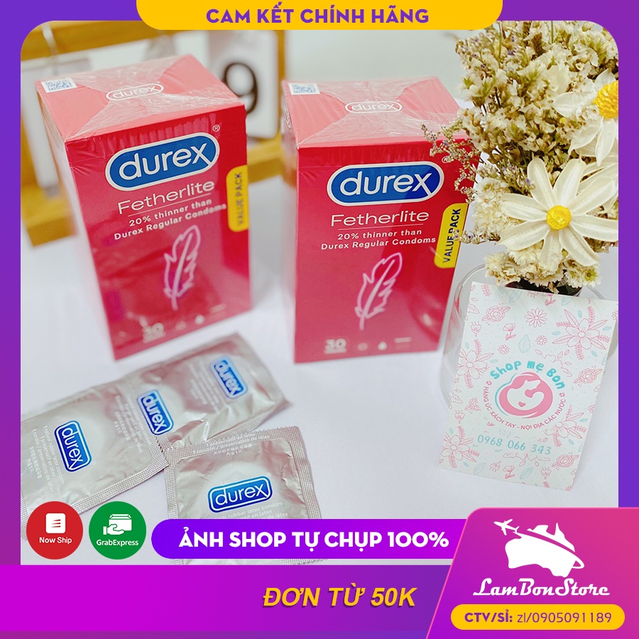 [Chuẩn Úc - Date 2026) Bao cao su siêu mỏng Durex Fetherlite Hộp 30 chiếc