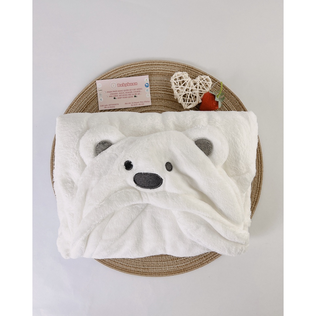 Chăn Ủ Sơ Sinh Hình Gấu Có Mũ KT 82 x 99cm, Khăn Choàng Ủ Minizon Cho Bé Babibu - CUHG