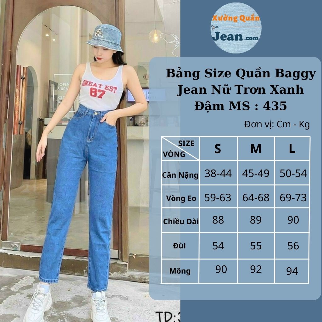 Quần Bò Baggy Nữ Lưng Cao Màu Xanh Đậm Trơn Basic, Chất Liệu Jean Mền Mịn Dễ Mặc Dễ Phối 435