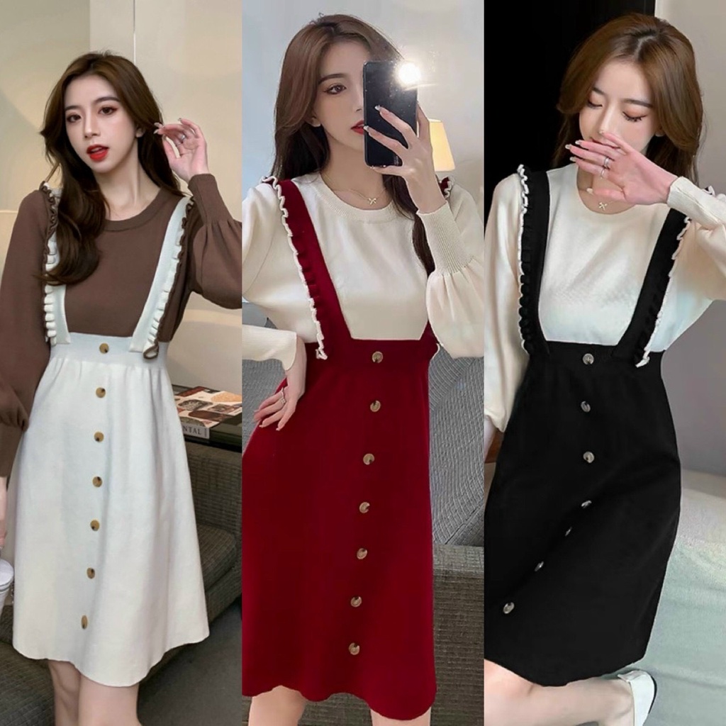 Đầm len giả yếm nữ đẹp chất len co dãn mềm mại xinh xắn, hàng may kỹ, đẹp | BigBuy360 - bigbuy360.vn