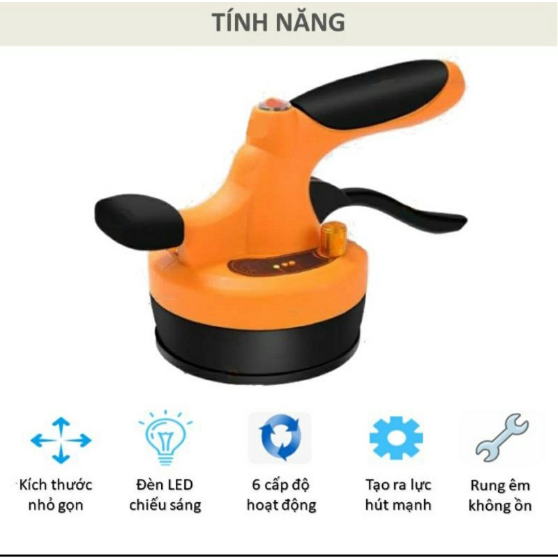 Máy cầm tay ốp lát dán in gạch nền sàn đá chuyên dụng 2 chức năng đầm rung hút cao cấp sử dụng pin nén khỏe bền gọn nhẹ
