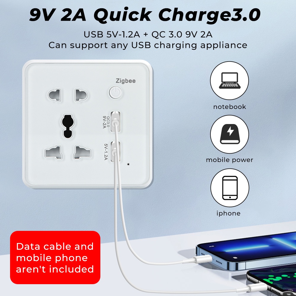Ổ Cắm Điện Thông Minh Tích Hợp Kính Cường Lực Cổng Usb 3.0 Chuyên Dụng Cho Google Home Alexa