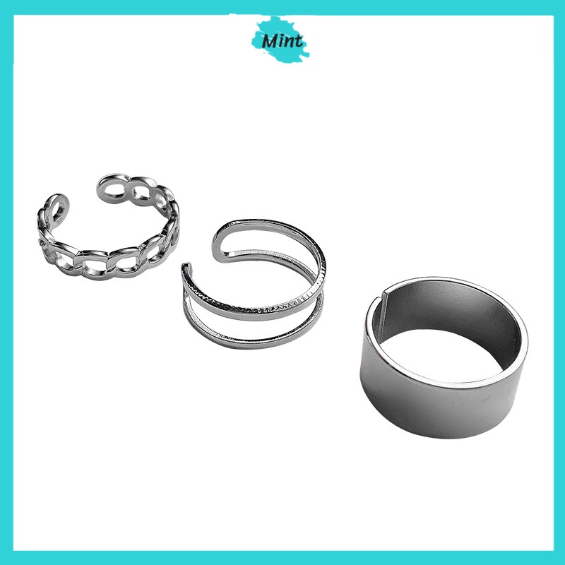 Set Nhẫn 3 Món ❤️FREESHIP❤️ Bộ Nhẫn Bản To Phong Cách Hàn Quốc - Set Nhẫn Nữ Chất Liệu Hợp Kim Mạ Bạc, Bộ Nhẫn Hàn Quốc