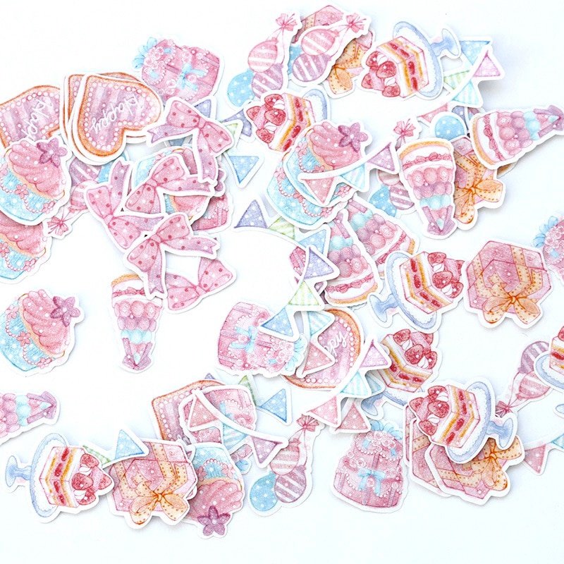 Set 70 Miếng Dán Trang Trí Màu Nước Họa Tiết Xinh Xắn