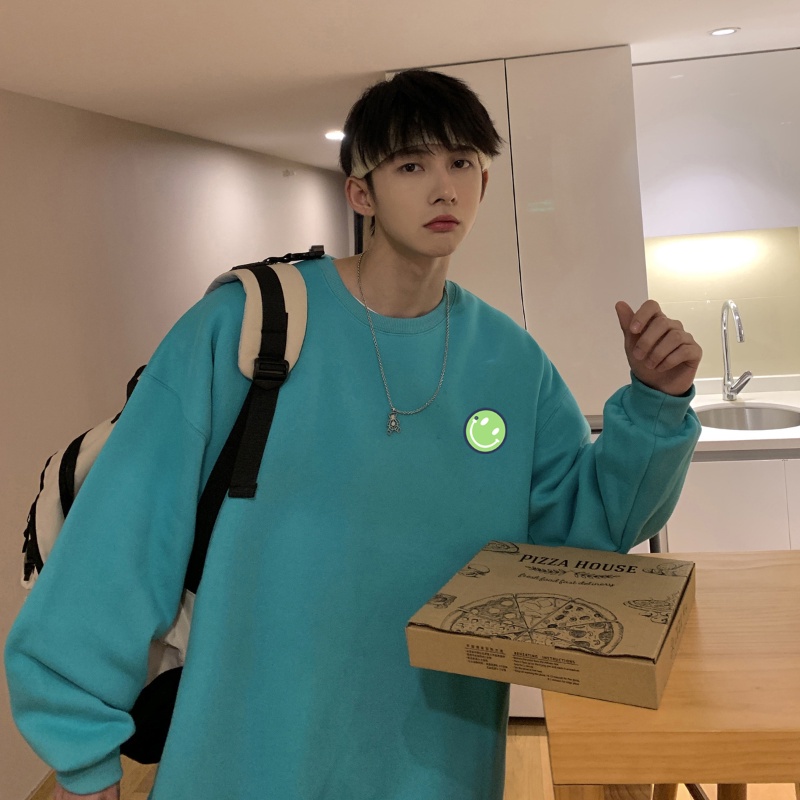 Áo hoodie IFNICEFUTURE chồng đầu dáng rộng tay dài in hình mặt cười thời trang mới cho nam