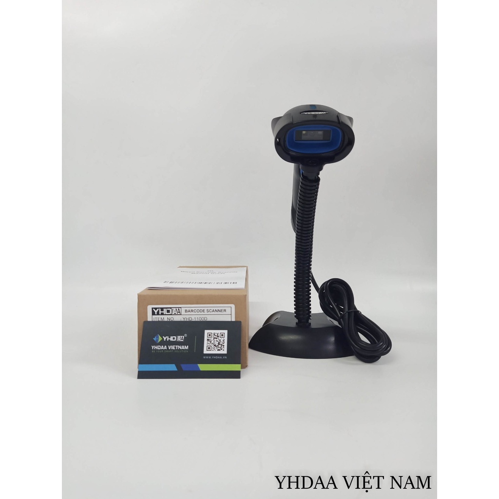 Đầu đọc mã vạch Qrcode YHD-1100D, Máy Scan cầm tay có dây quét mã vạch 1D 2D dùng trên Máy tính - Kèm đế