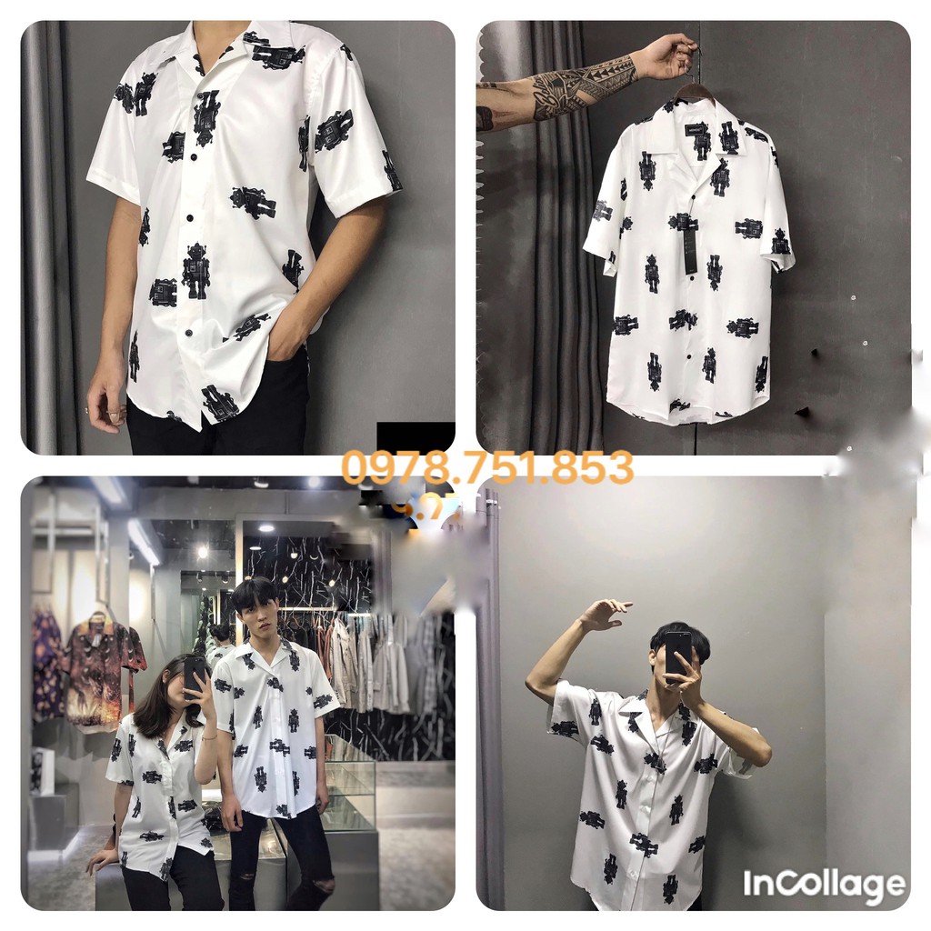 Áo Somi Unisex - Áo Sơ Mi Tay Ngắn Họa Tiết Robot - Thời Trang Unisex AnAn - SM10 | BigBuy360 - bigbuy360.vn
