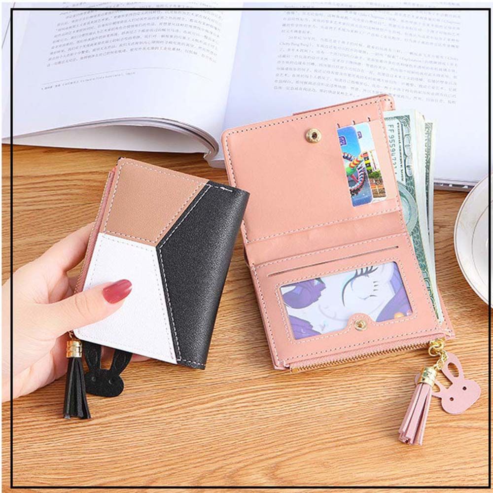 Ví Ngắn Bằng Da Pu Có Khóa Kéo Nhiều Màu Thời Trang Dành Cho Nữ