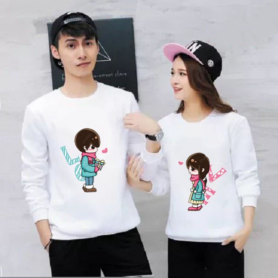 Áo Cặp Đôi Hot Nam Nữ Thu Đông Tình Yêu Ấm Áp Dài Bo Tay Chất Liệu Da Cá In 3D Dễ Thương Bé Ghép Love - MEO0220