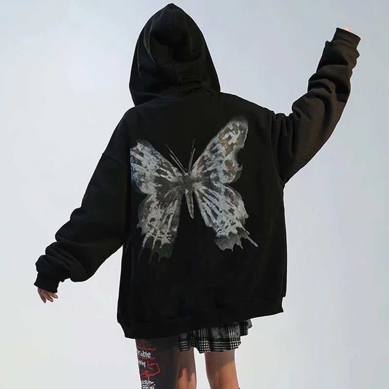 Áo hoodie zip nam nữ Butterfly hoạ tiết Gothic Y2K FOOTMADE