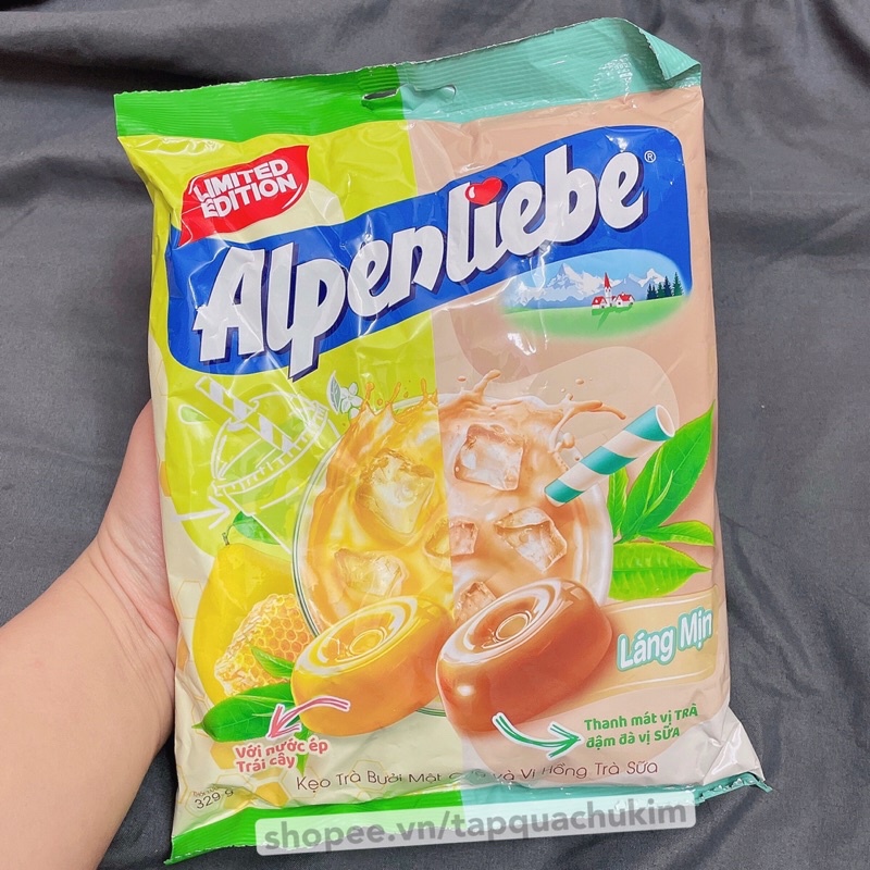 Kẹo ALPENLIEBE hương TRÀ BƯỞI MẬT ONG và vị HỒNG TRÀ SỮA gói 329G