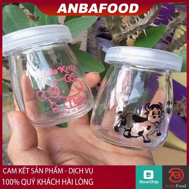 (Hàng Loại 1) Hũ Đựng Sữa Chua Thủy Tinh 100ml, 200ml in hình có nắp - Hũ yaourt, yogurt, caramen