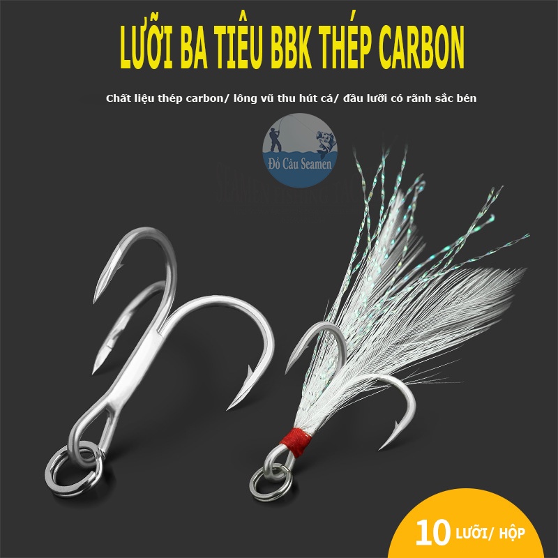 01 lưỡi ba tiêu BBK thép carbon siêu cứng, không gỉ, có lông vũ thu hút cá