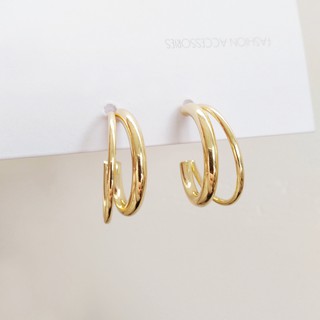 Khuyên tai hình chữ c hai lớp bằng kim loại thời trang