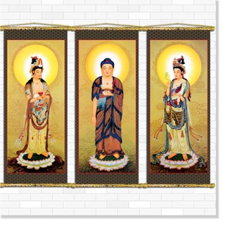 Tranh Liễn Phật Giáo - Bộ 3 Tranh Tam Thế Phật – Vải canvas cao cấp nẹp sáo gỗ tự nhiên, nhiều size, nhiều mẫu lựa chọn