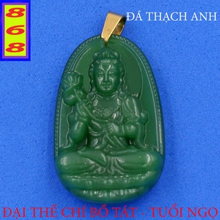 [Tuổi Ngọ] Mặt Dây Chuyền Phật Đại Thế Chí Bồ Tát đá Xanh Lá 3.6cm - Mặt Size Nhỏ - Tặng Kèm Móc Inox