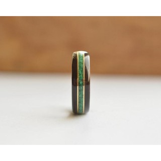 nhẫn titanium ốp gỗ mun, đá turquise