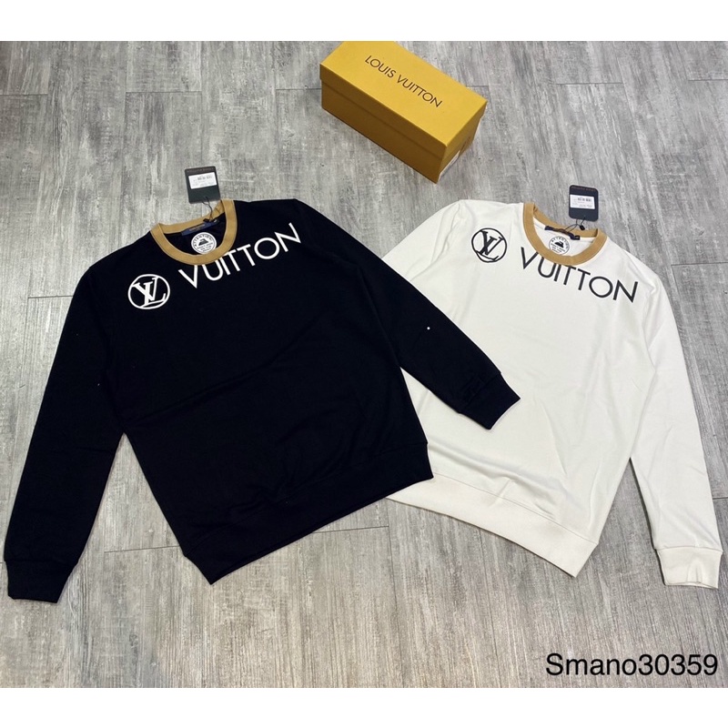 Áo nỉ dài tay LV có hoạ tiết viền cổ đơn giản, Áo thu đông thời trang nam phong cách giới trẻ btshop từ 45 đến 75 kg.