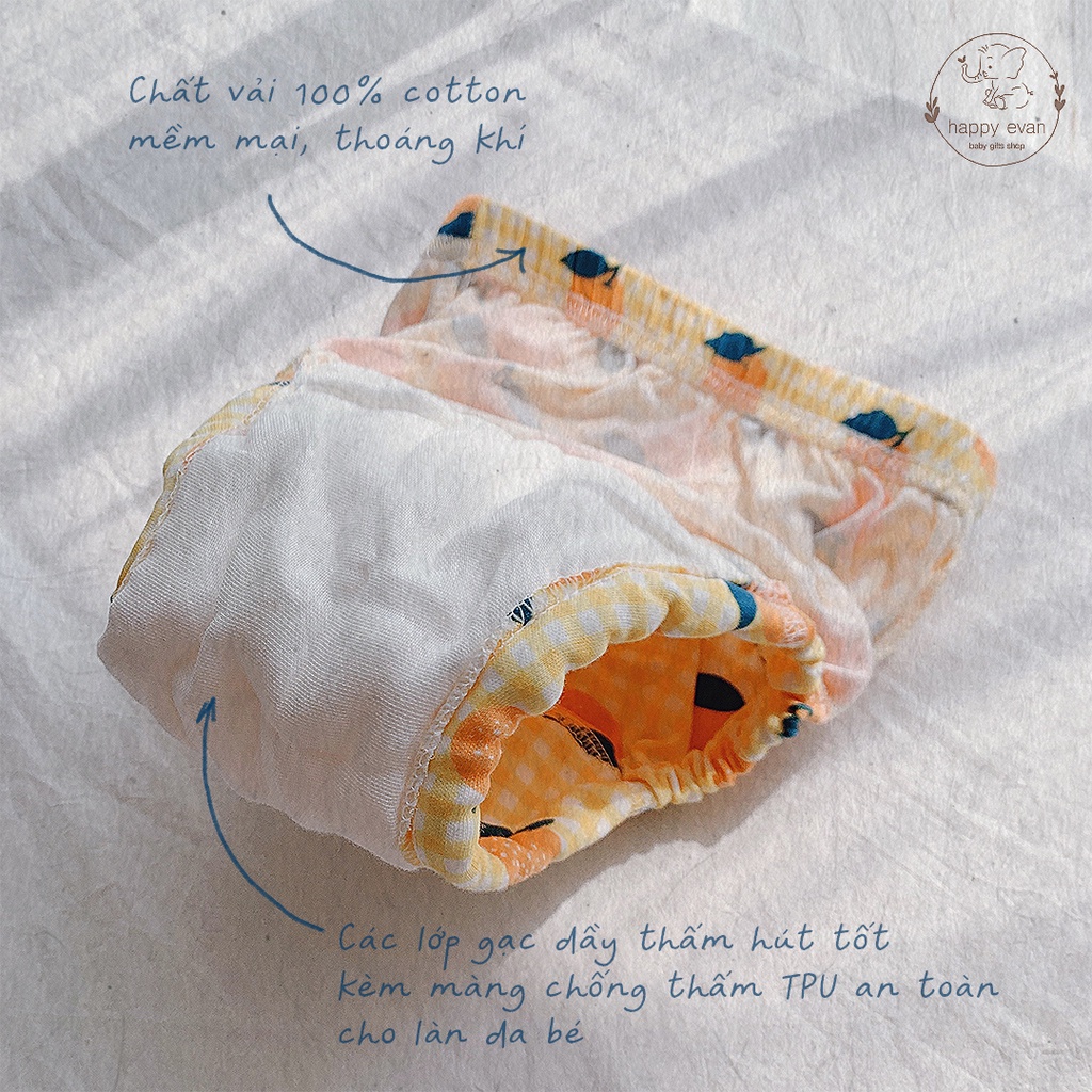 [Hình thật] Set 3 quần tập bỏ bỉm cho bé trai bé gái, vải 100% cotton, lớp gạc dầy và màng chống thấm TPU an toàn.