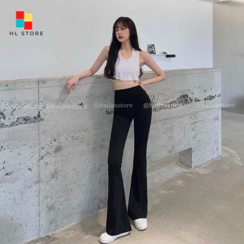 Quần ống loe nữ cạp cao dáng dài❤️ Quần Legging nữ thun gân lưng cao co dãn bốn chiều tôn dáng Hải Lan Store