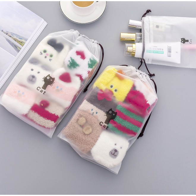 Túi Dây Rút Đựng Giày Dép, Đựng Quần Áo, Đồ Lót Chống Nước Hình Mèo Kích Thước 20x30cm