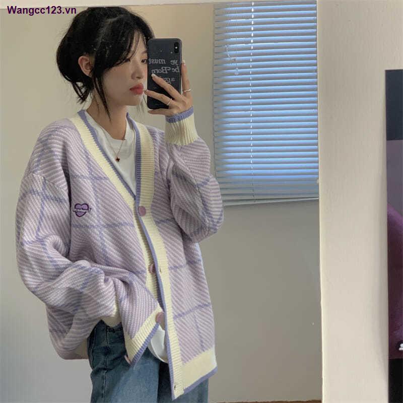 Áo khoác cardigan dệt kim dáng rộng thời trang thu đông phong cách Hàn Quốc cho nữ