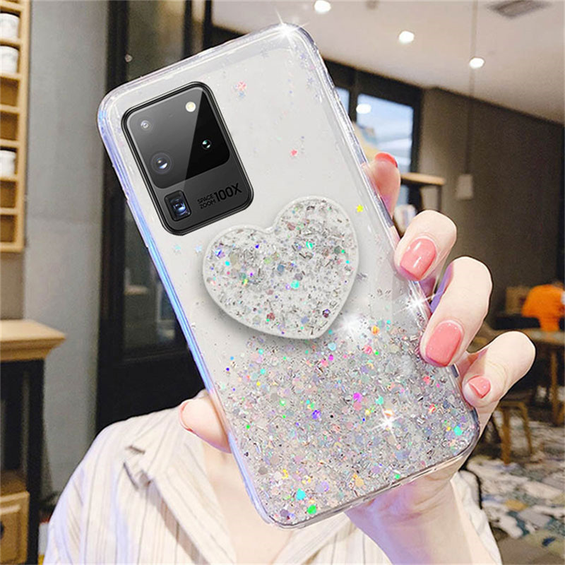 Ốp điện thoại dẻo đính sequin kèm giá đỡ cho Samsung Galaxy S21 Plus S20 Ultra S20 FE S10 S9