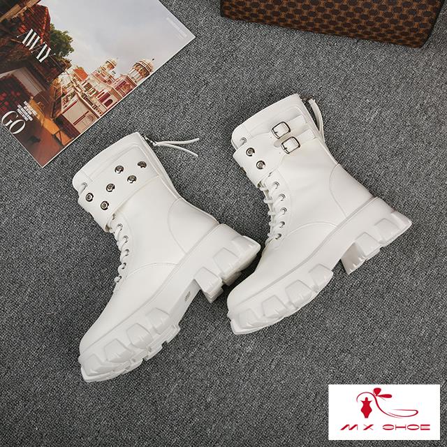 M & X ~  Giày Bốt Martin Đế Dày Mũi Tròn Có Dây Kéo Phía Sau Phong Cách Mới 2022 Hợp Thời Trang Cho Nữ