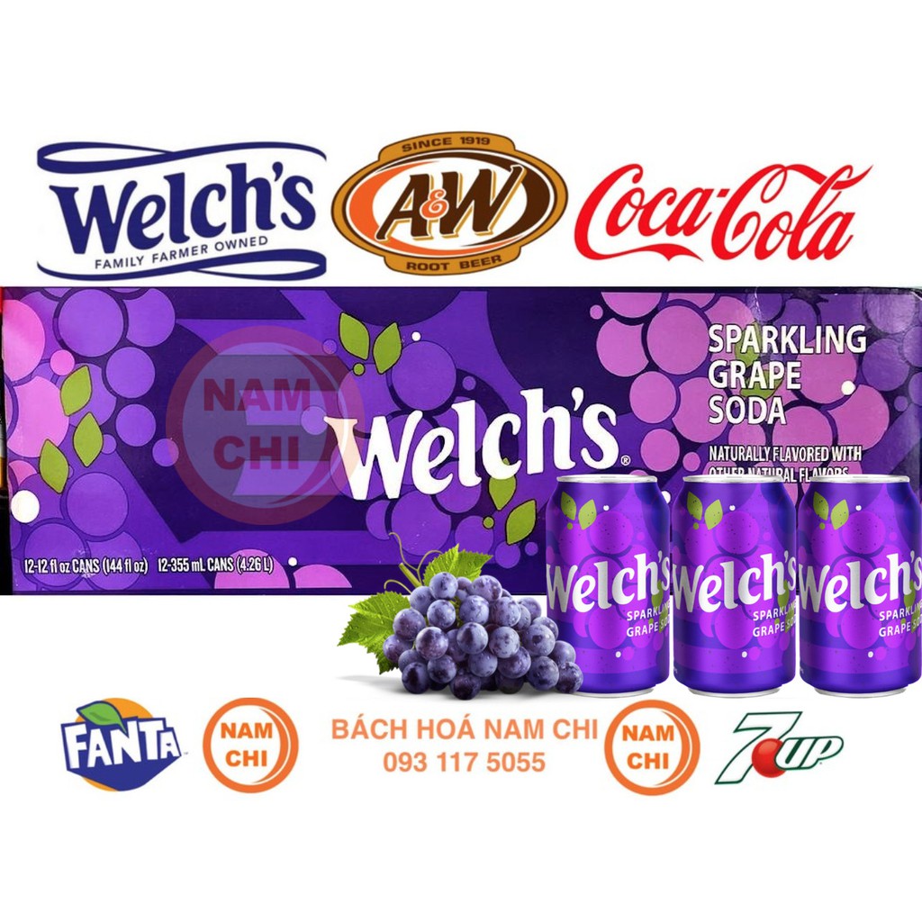 [LỐC 12 LON] NƯỚC NGỌT MỸ WELCH'S NHO DÂU DỨA FRUIT FANTA XÁ XỊ A&W CHUẨN USA UỐNG CỰC THƠM NGON QUÀ TẾT SÁNG TRỌNG