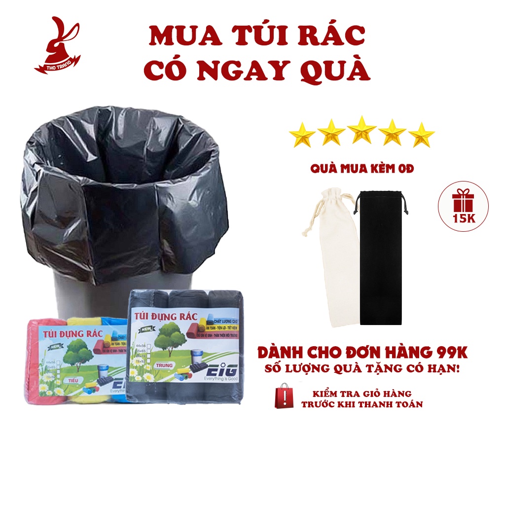 3 cuộn (1kg) túi đựng rác sinh học tự phân hủy cỡ nhỏ, trung, đại loại màu và đen