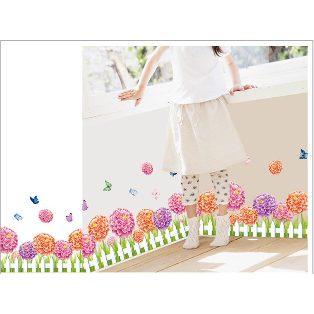 Decal trang trí chân tường Hoa Cẩm Tú Cầu sắc màu