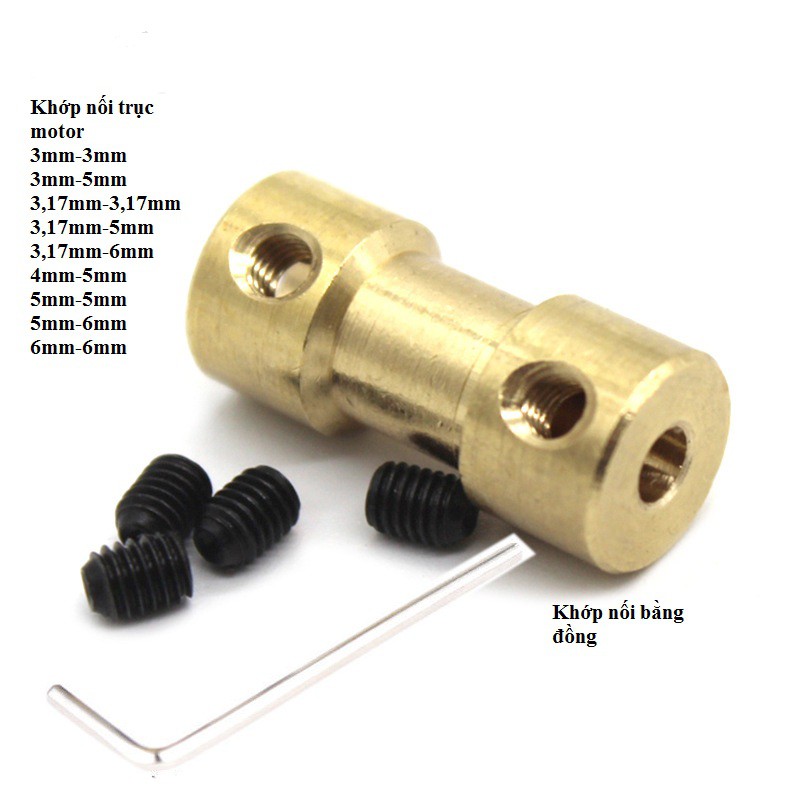 Khớp nối trục motor 3,17mm-3,17mm;3,17mm-5mm;3,17mm-6mm;3mm-3mm;3mm-5mm;4mm-5mm;5mm-5mm;5mm-6mm;6mm-6mm