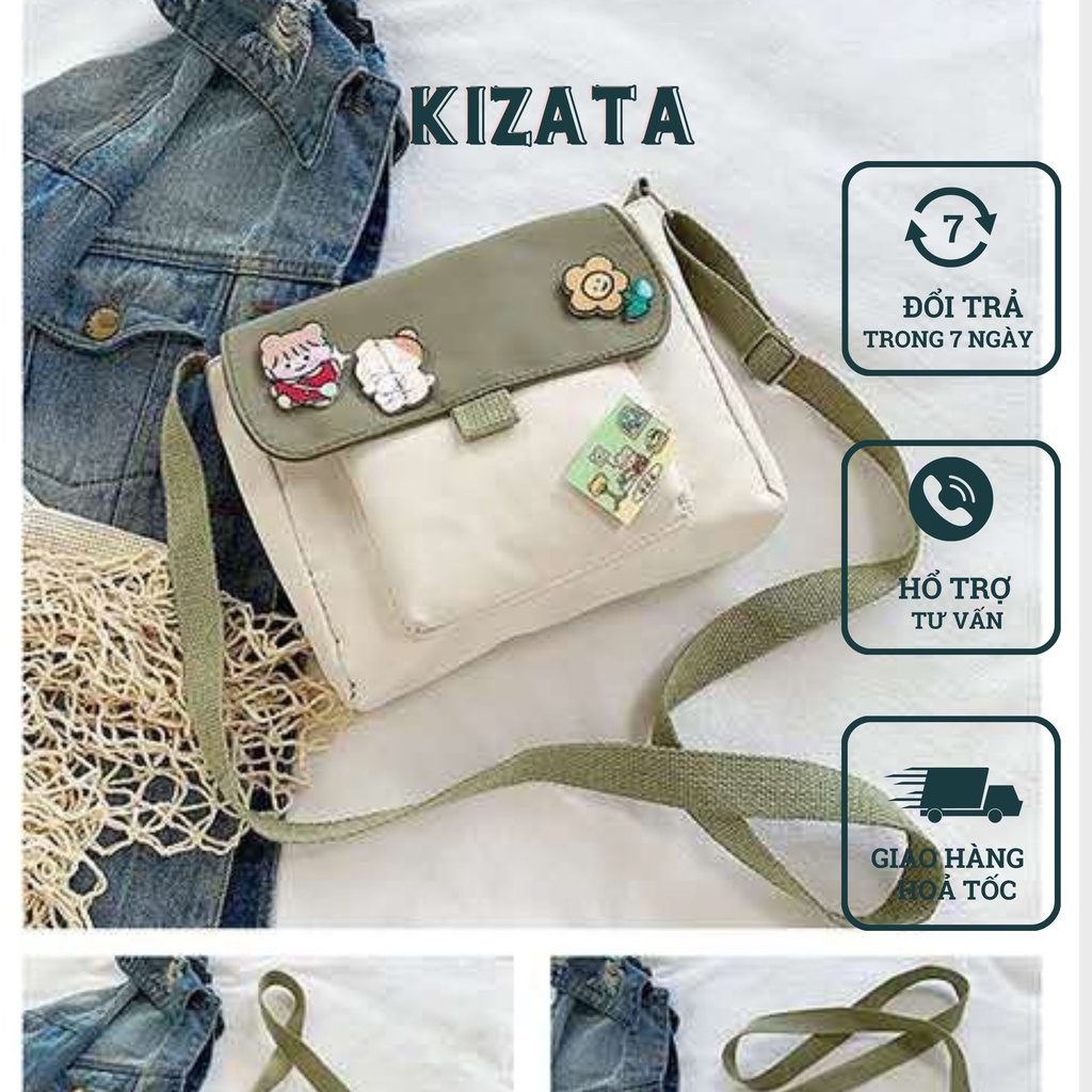 Túi Vải Tote Đeo Chéo Thời Trang Giá Rẻ Trơn Gắn Hình Cute S08